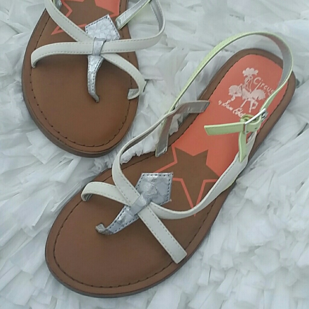 Sam Edelman Strappy Silver White Sandals Flats 8.5